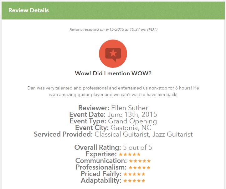 Client review for Daniel Stanislawek, guitarist
