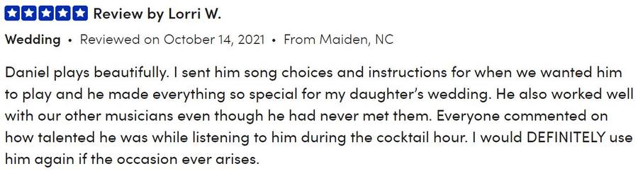 Client review for Daniel Stanislawek, guitarist