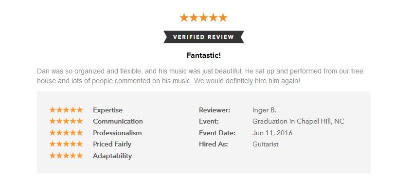 Client review for Daniel Stanislawek, guitarist
