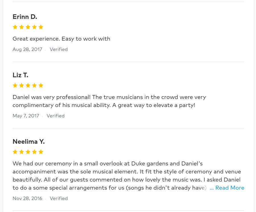 Client review for Daniel Stanislawek, guitarist